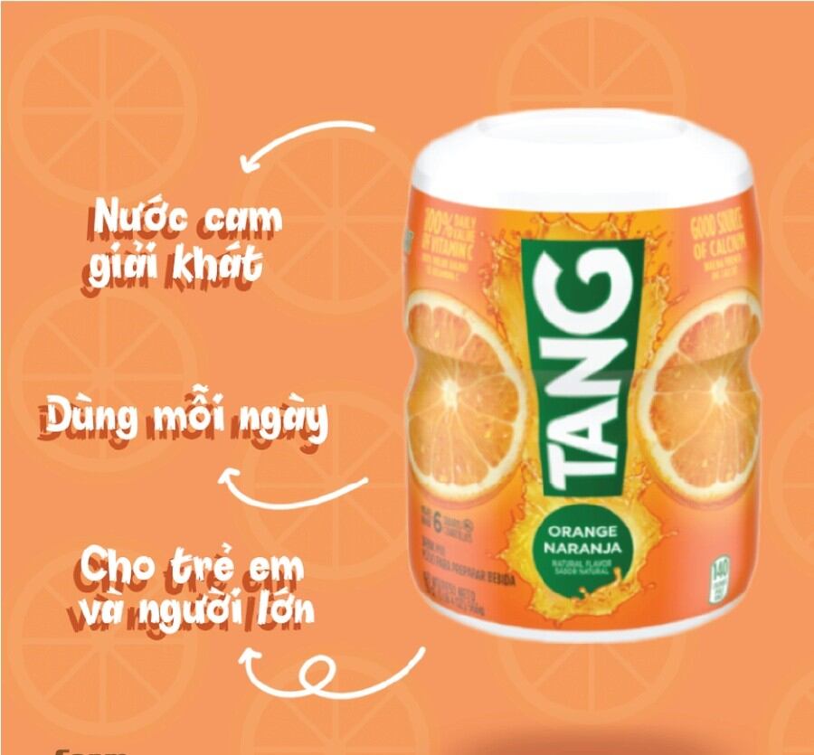 Bột pha nước cam TANG ORANGE NATURAL FLAVOR Drink Mix hộp 566gr của Mỹ