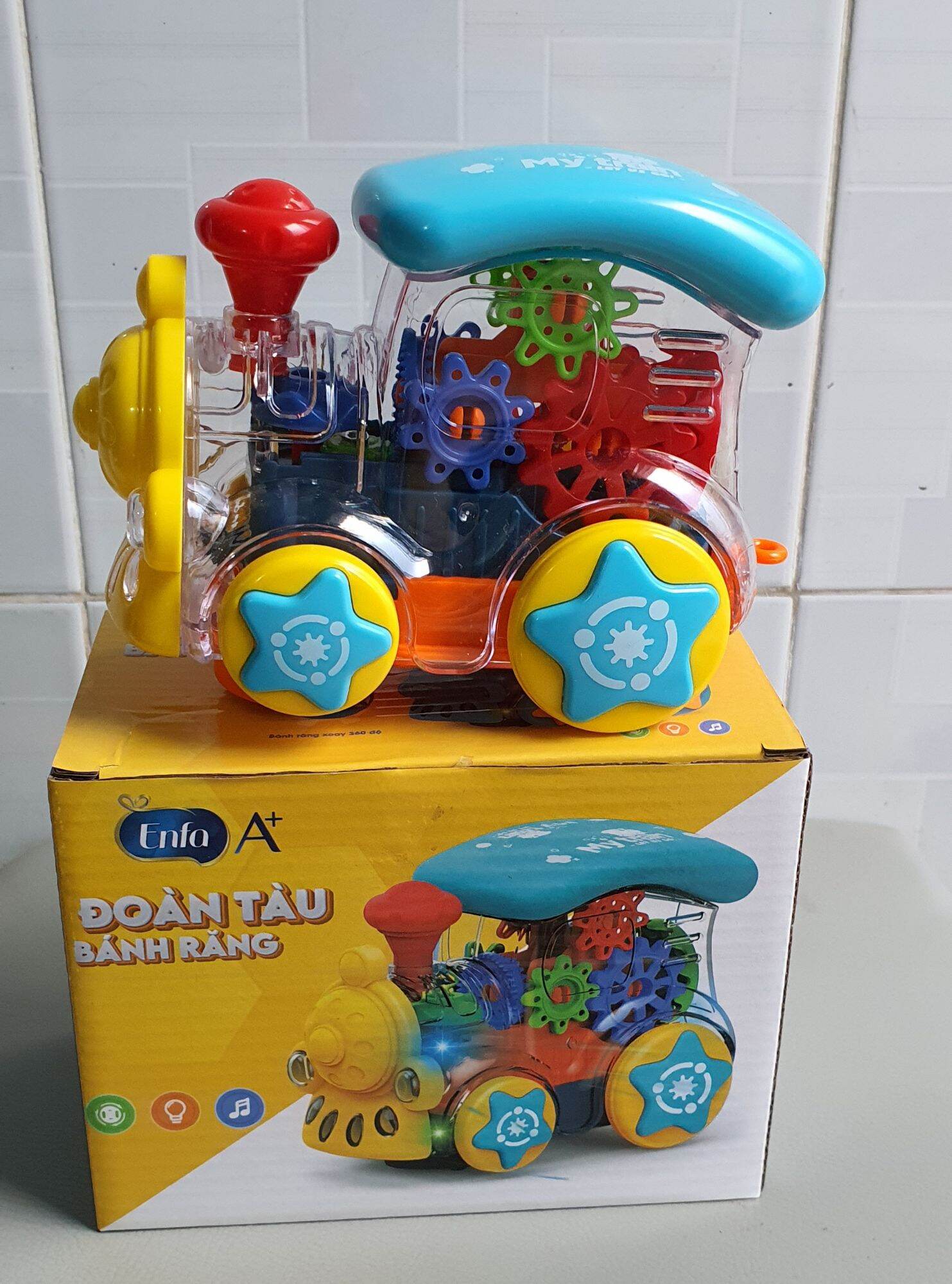 Đồ chơi tàu hỏa bánh răng có đèn phát nhạc cho bé hkm enfa ko kèm pin