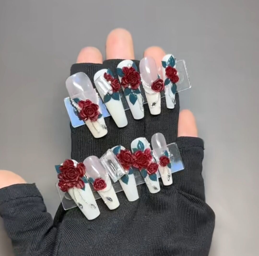 Nailbox thiết kế, mẫu nail hoa hồng đỏ - 812