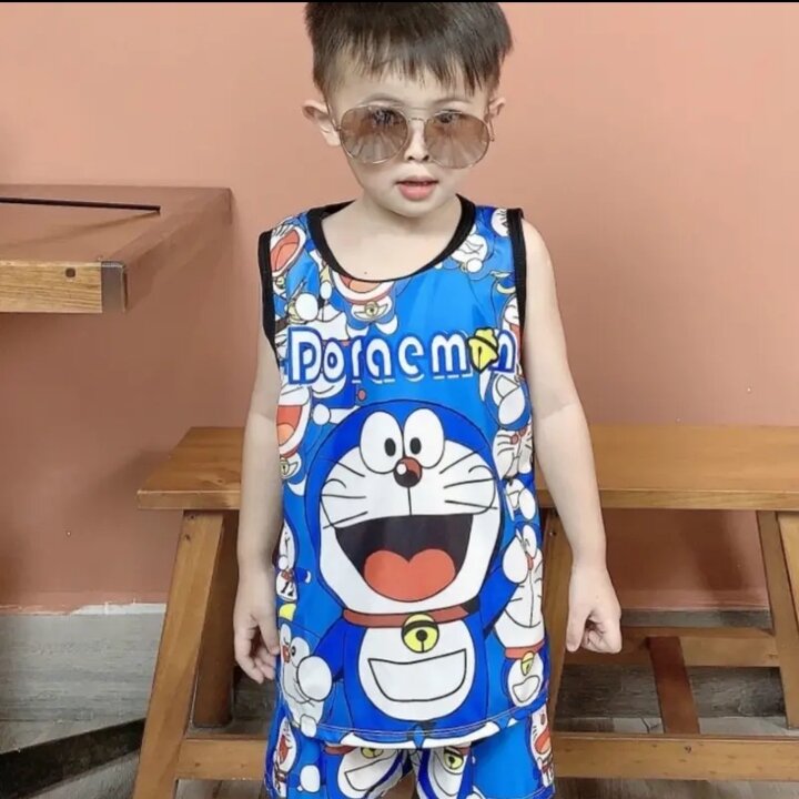 Đồ bộ bé trai in 3D sắc nét mẫu Doraemon sát nách