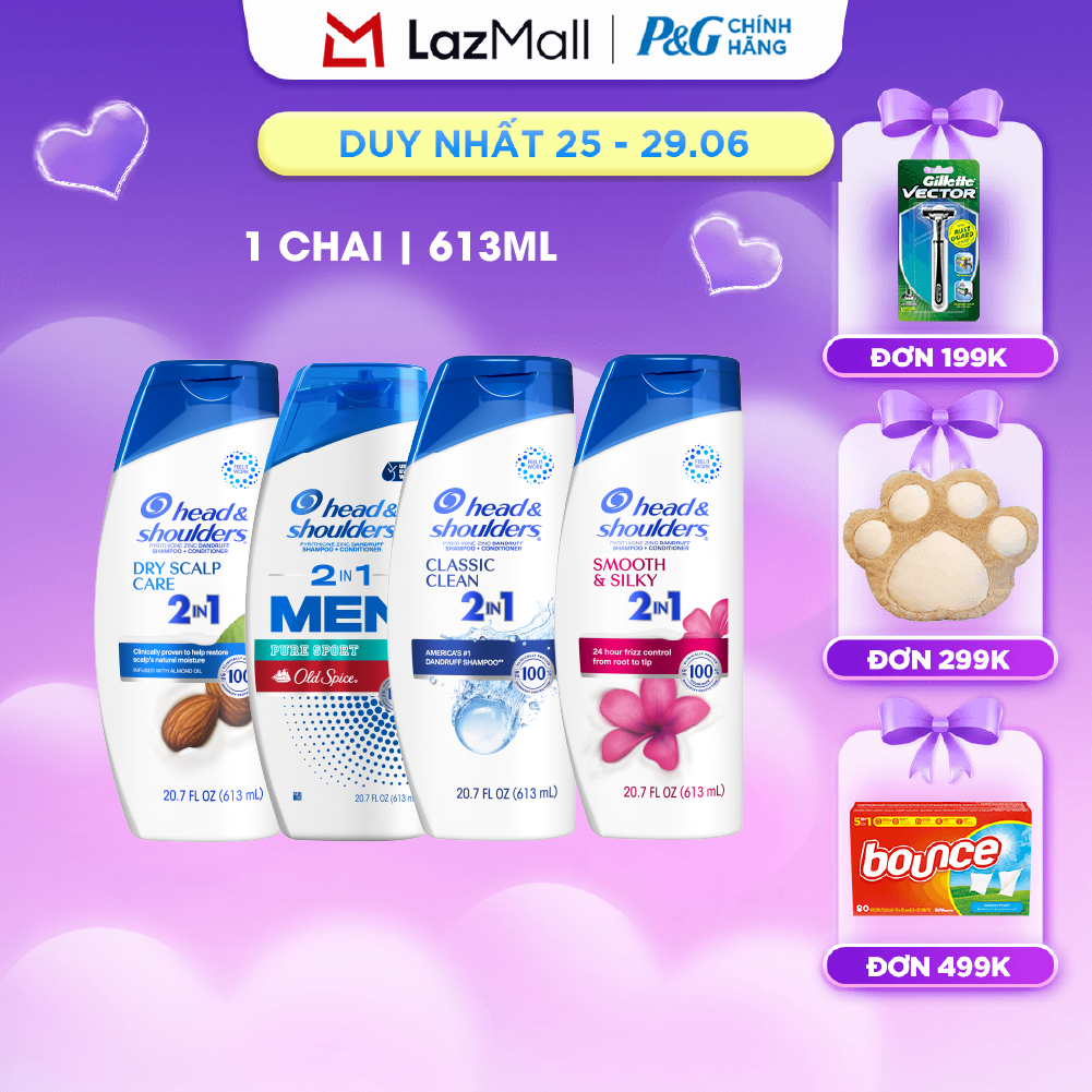 Dầu Gội Xả HEAD  SHOULDERS Nhập Khẩu Mỹ Sạch Gàu 2IN1 Hương Dry Scalp Care/ Old Spice Pure Sport/ Classic Clean/ Smooth  Silky Chai 613ML