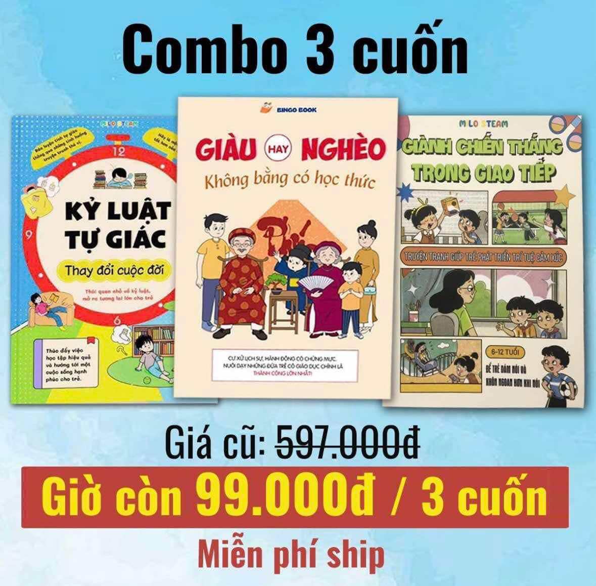 Sách - Combo 3: Kỷ luật tự giác - Giàu hay nghèo không bằng có học thức - Giành chiến thắng trong giao tiếp (in màu)