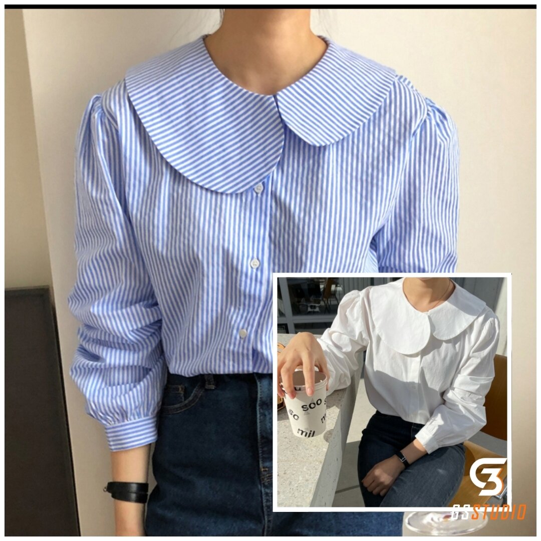 Áo sơ mi cổ sen lệch phong cách hàn quốc