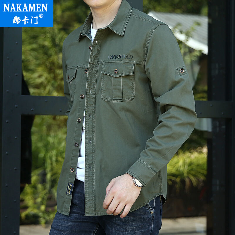 Lực Lượng Đặc Biệt Hoa Kỳ Áo Sơ Mi Dài Tay Nam Ngoài Trời Thoải Mái Cotton, Vải Bông Quần Áo Bảo Hộ Lao Động Đa Túi Giải Trí Purene3> Áo Sơ Mi