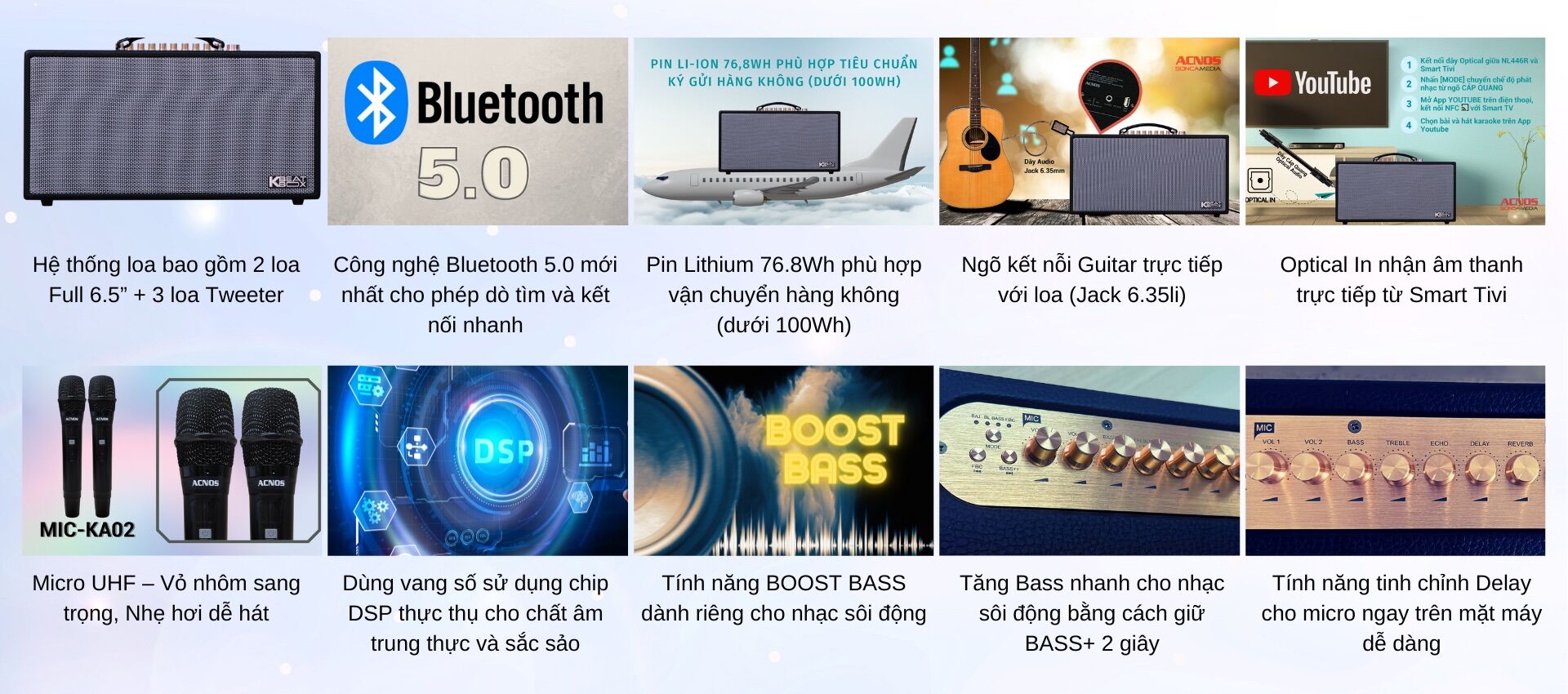 Loa karaoke xách tay Acnos NL4501 Ultra (Loa 2 đường tiếng, 2 loa full 6.5”, 3 loa treble, tích hợp nâng tiếng, công suất đạt 750W)