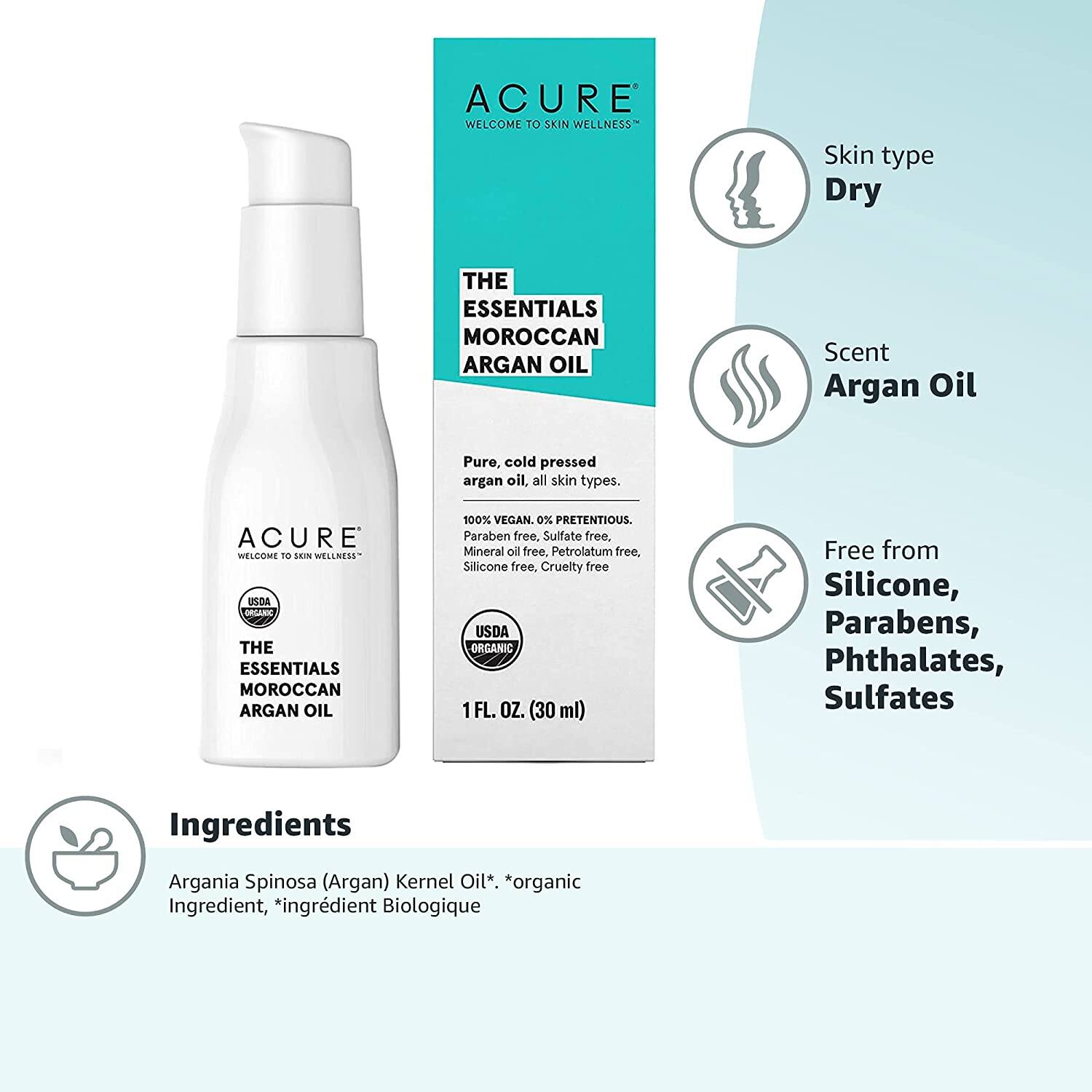 Dầu Argan hữu cơ Acure Moroccan Argan oil 30ml