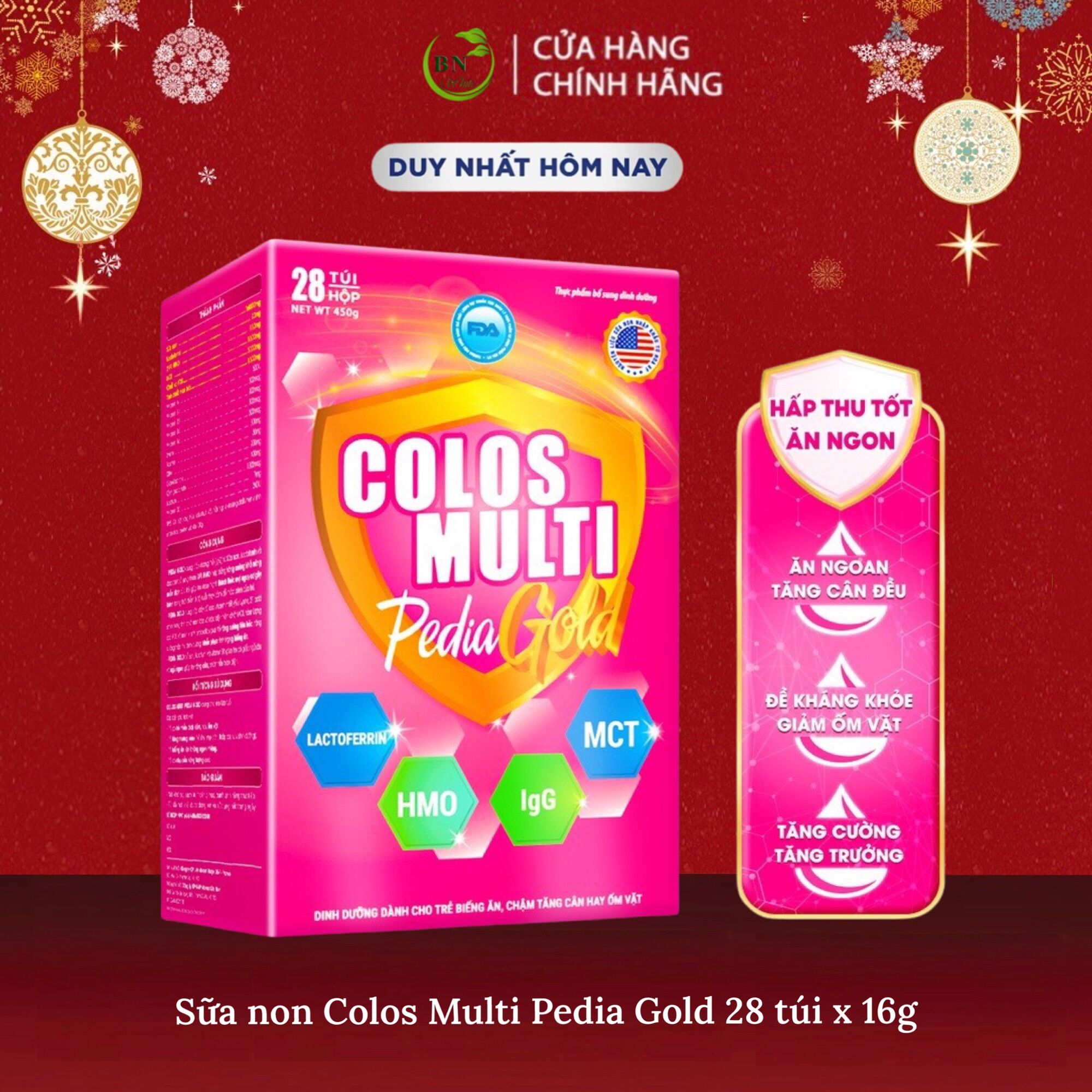 Sữa Non Colos Multi Pedia Gold hộp 28 gói x 16g chuyên biệt hỗ trợ giúp bé ăn ngon, tăng cân đều