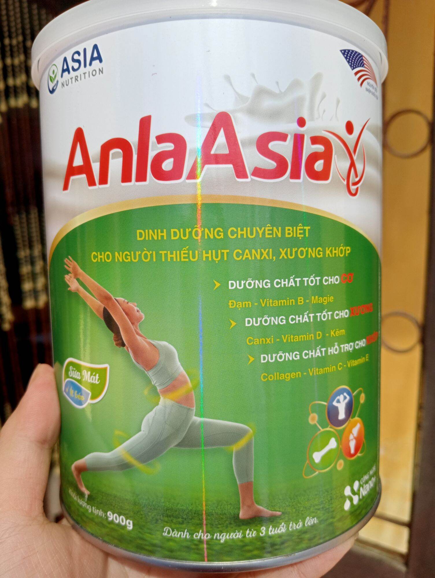 Sữa loãng xương Anla Asia 900g giàu canxi. giúp xương chắc khỏe phòng chống loãng xương. 