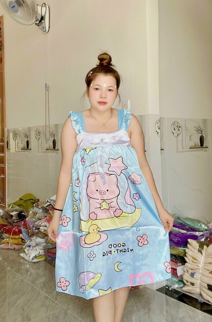 Đầm Ngủ Nữ Phi Lụa Dễ Thương Size To Mặc Nhà Giá Rẻ - M62