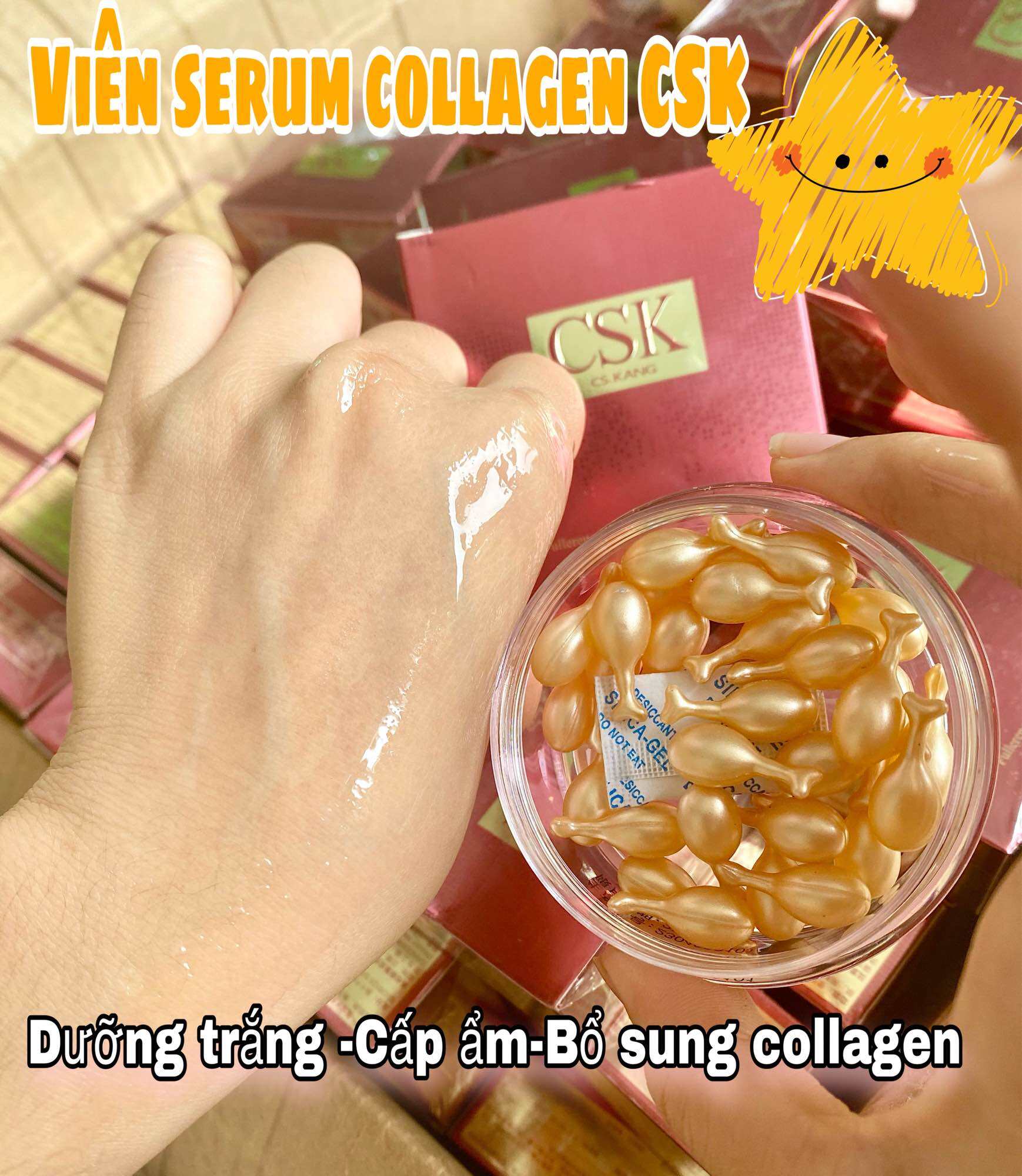 Hộp Serum CSK Vitamin E Dạng Viên Cá - Dưỡng Ẩm Trắng Da Chống Nhăn Chống Thâm Thu Nhỏ Lỗ Chân Lông