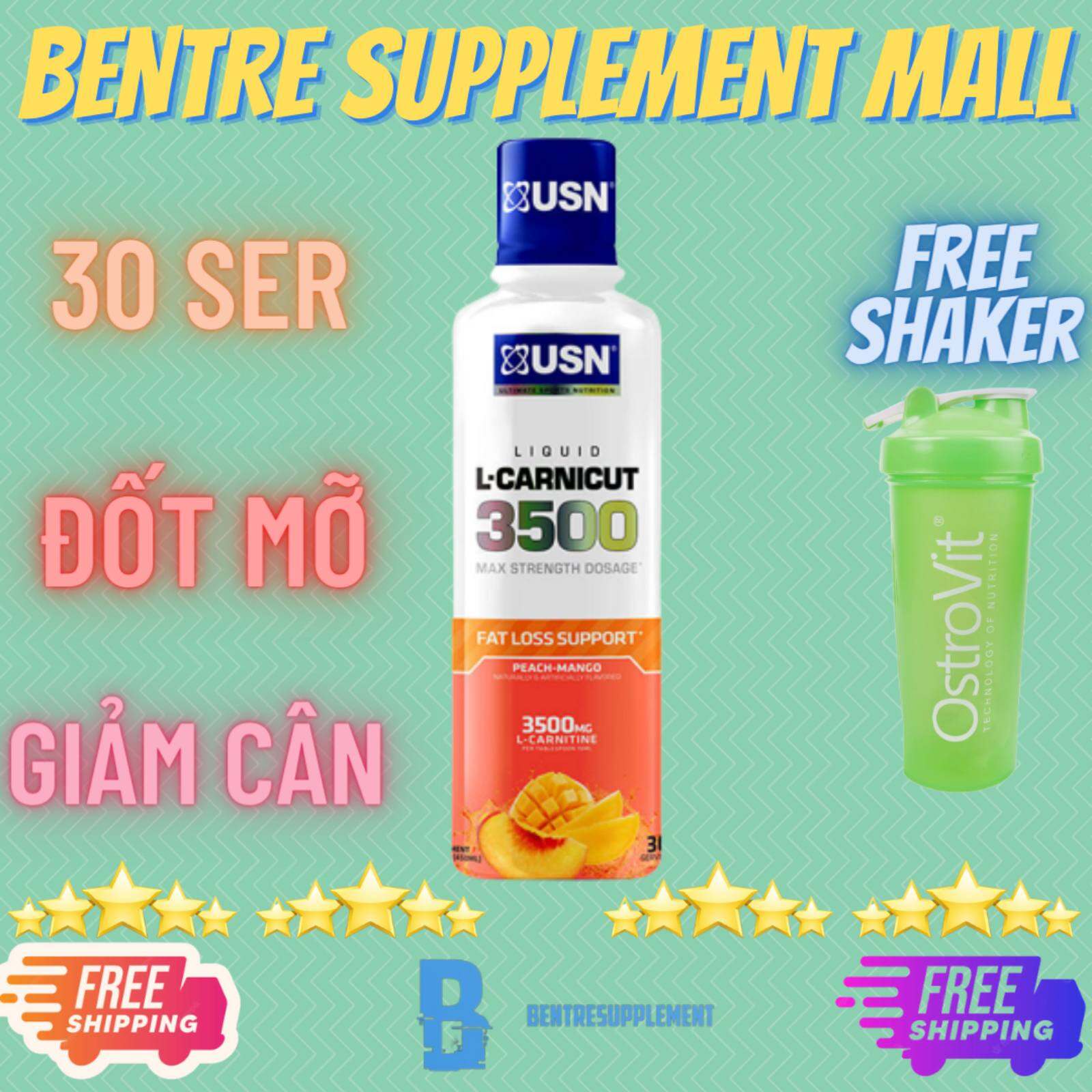 Usn cutting edge l-carnicut+liquid đốt mỡ giảm cân 3500mg, 30 servings