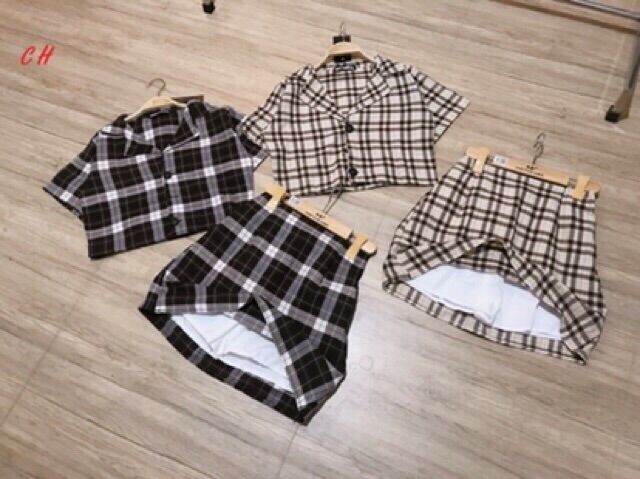 SÉT VÁY KẺ VEC CROPTOP