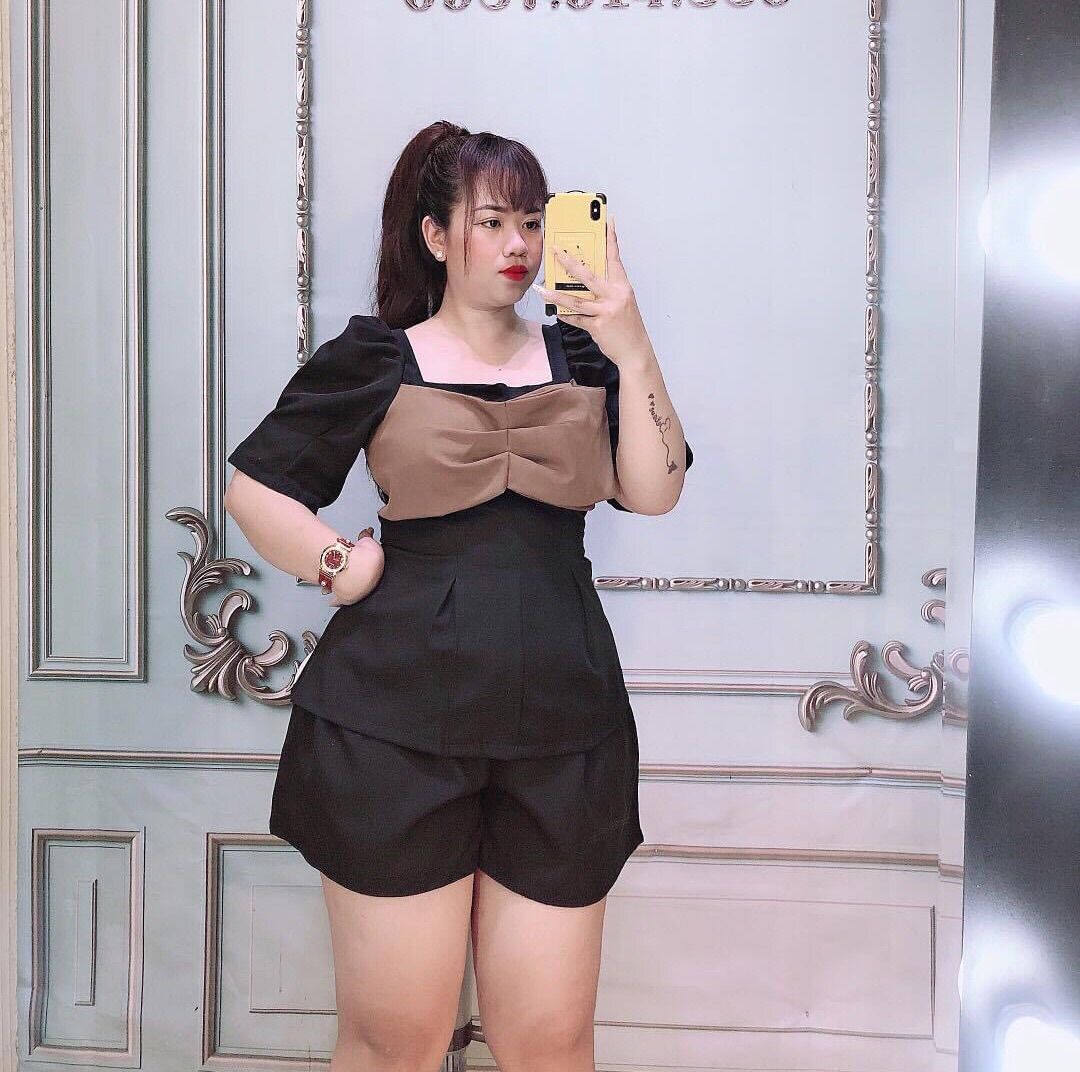 (SHOP TÁO ĐỎ BIGSIZE 50kg-90kg) Set áo peplum nơ mix short - SNO
