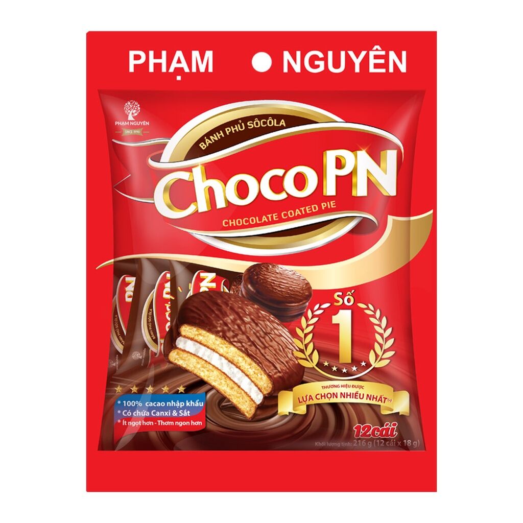 Bánh socola kem Choco PN gói 216g (12 cái)