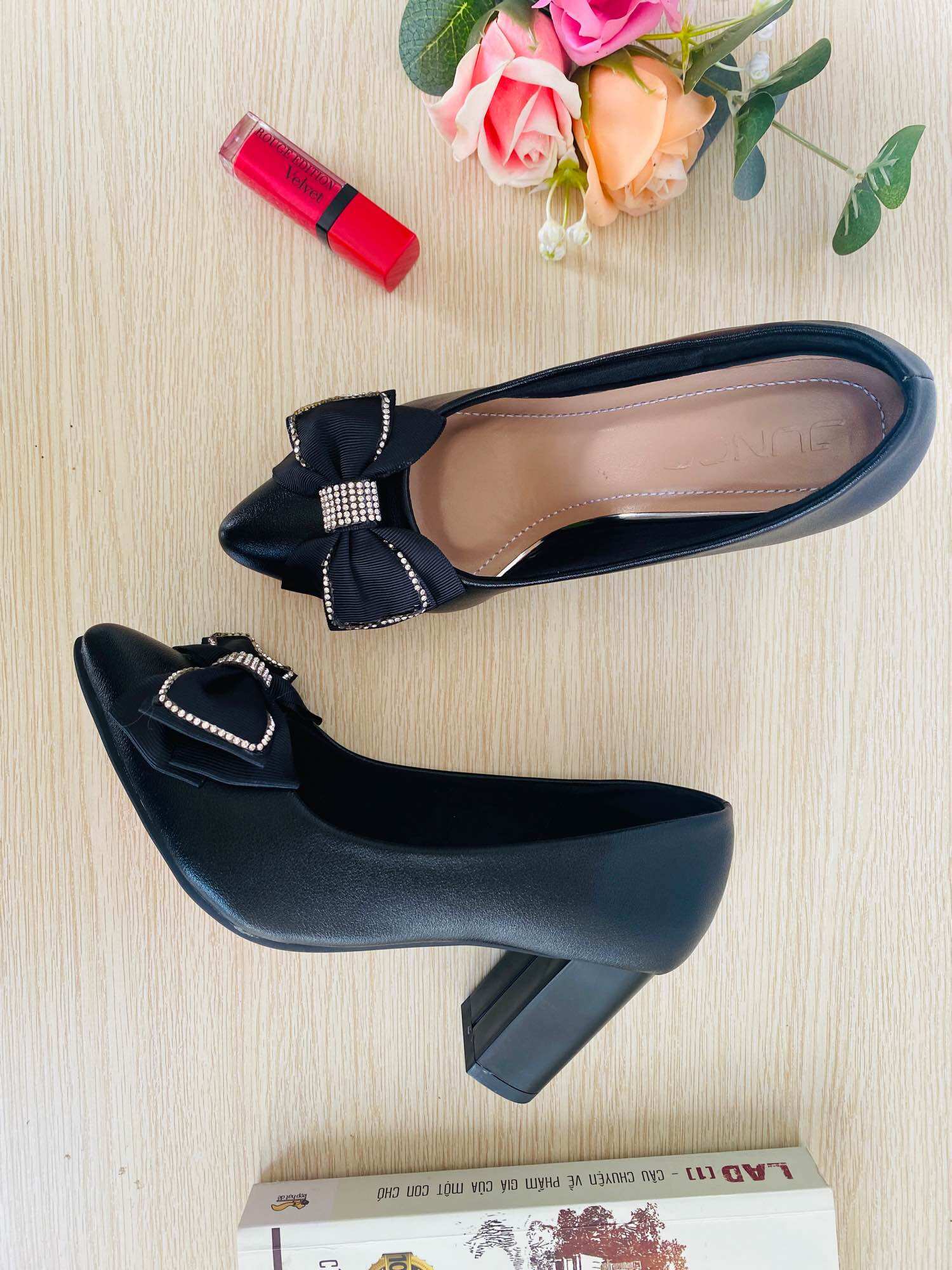 Giày cao gót 7p đính nơ siêu rẻ