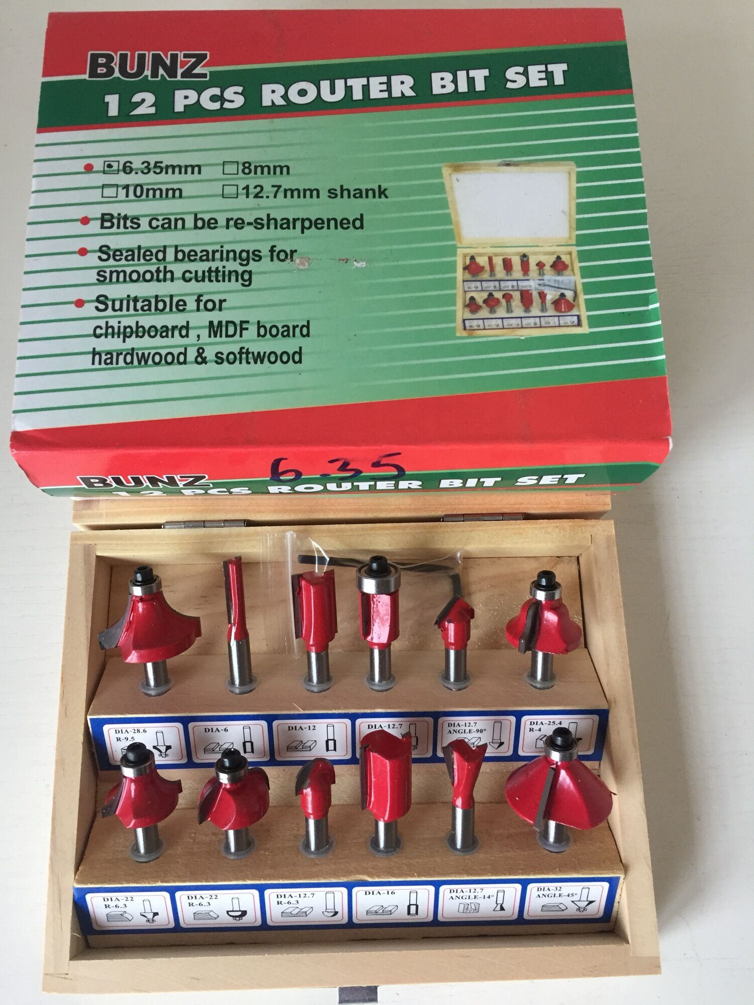 Bộ mũi phay gỗ 12PCS 6.35