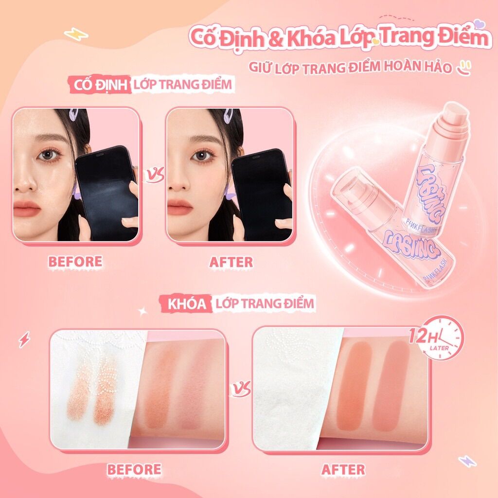 Xịt Khoá Make Up Pink Flash Kiềm Dầu Trang Điểm