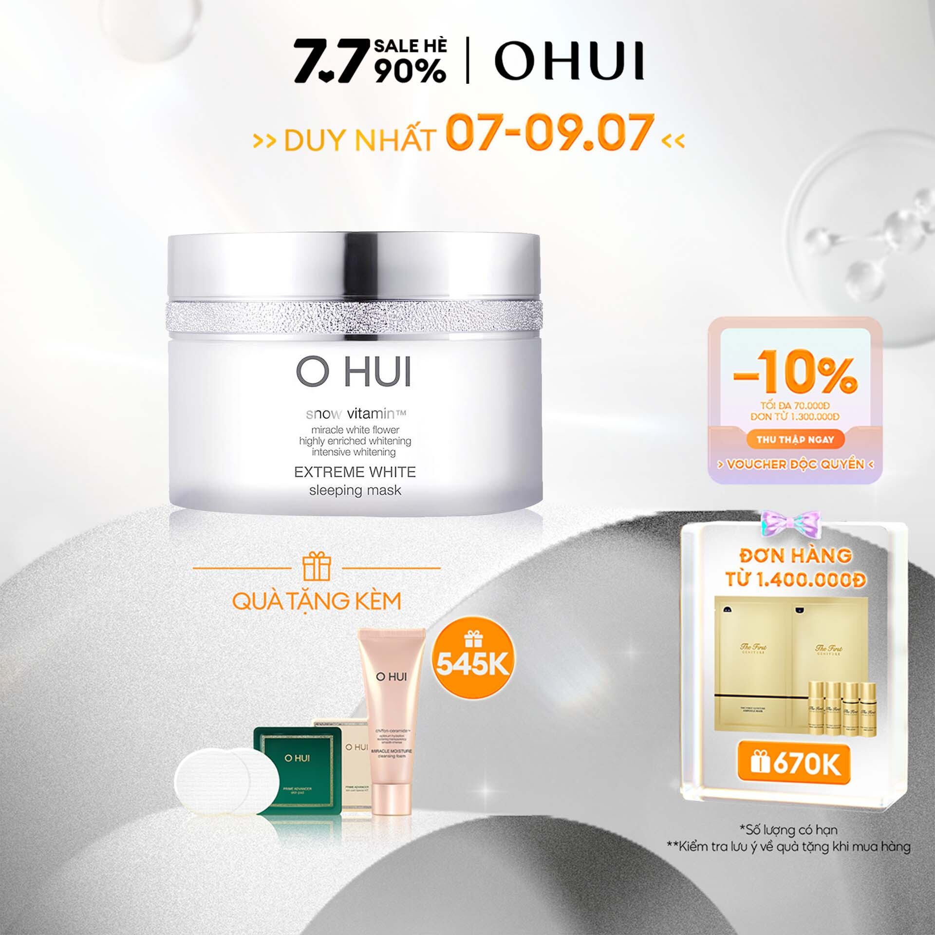 Mặt nạ ngủ dưỡng trắng da OHUI Extreme White Sleeping Mask 100ml