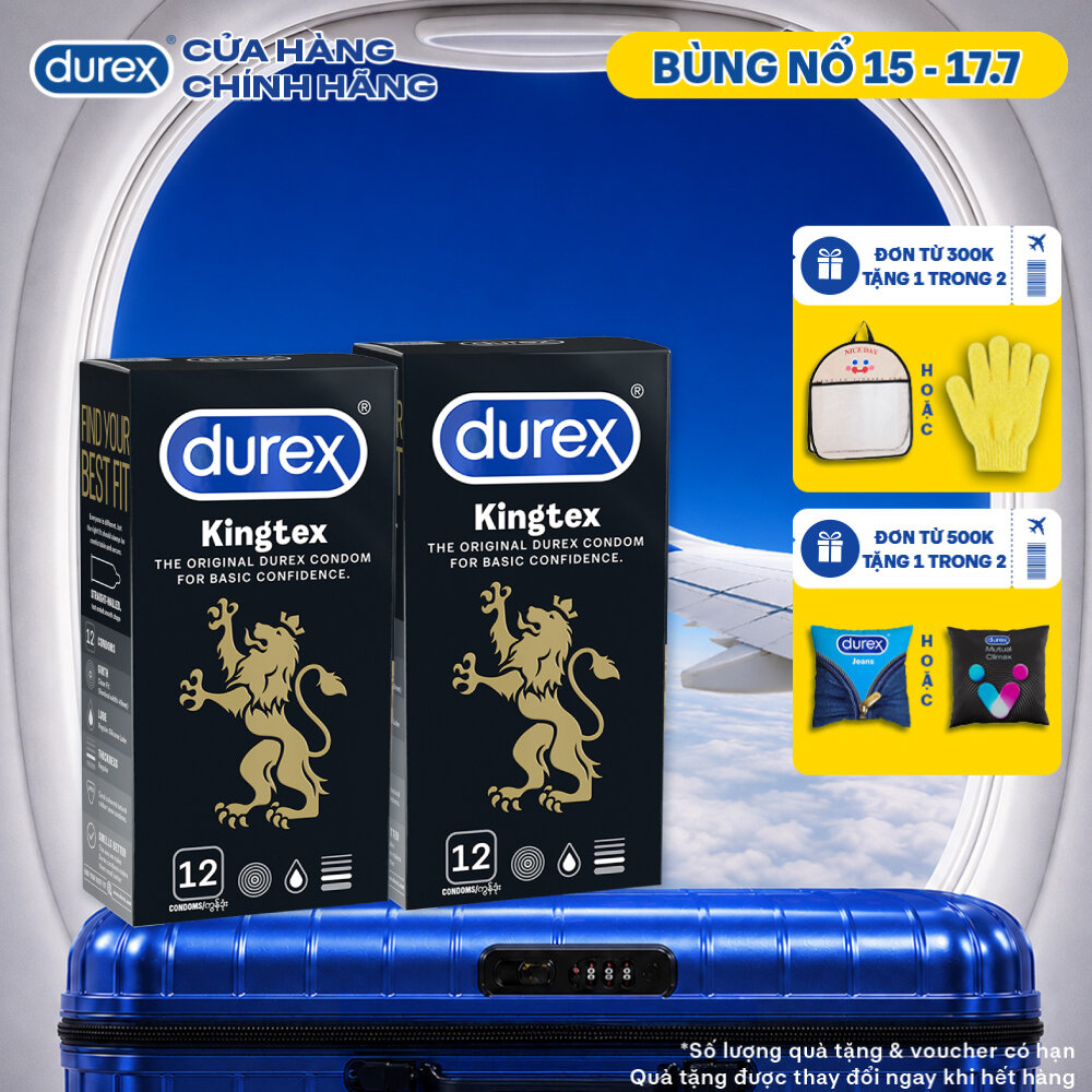 Bộ 2 hộp bao cao su Durex Kingtex bôi trơn, ôm sát size 49mm, 12 bao/hộp