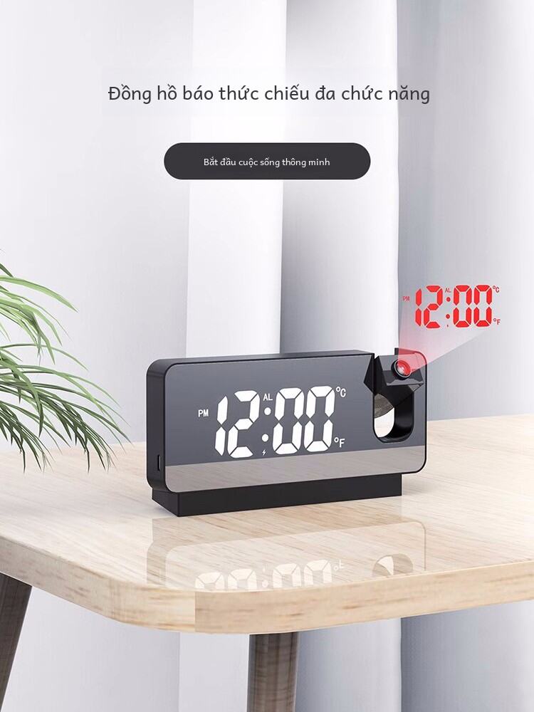 Đồng Hồ Treo Tường Led Chiếu Tối Giản Hiển Thị Nhiệt Độ Im Lặng Đèn Ngủ Đơn Giản Máy Chiếu Đồng Hồ B