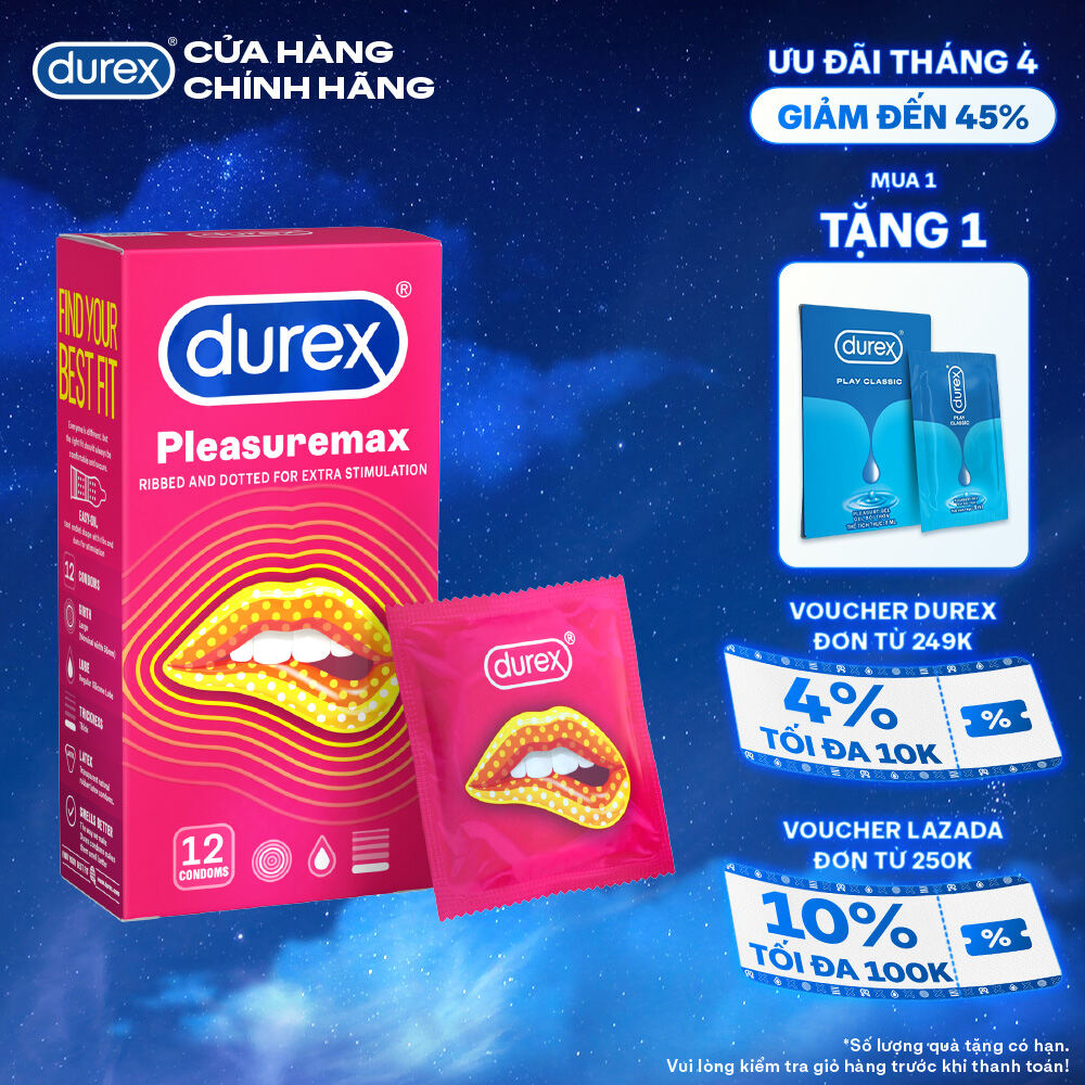 Bao cao su Durex Pleasuremax gân gai tăng khoái cảm (size 56mm, 12 bao/hộp)
