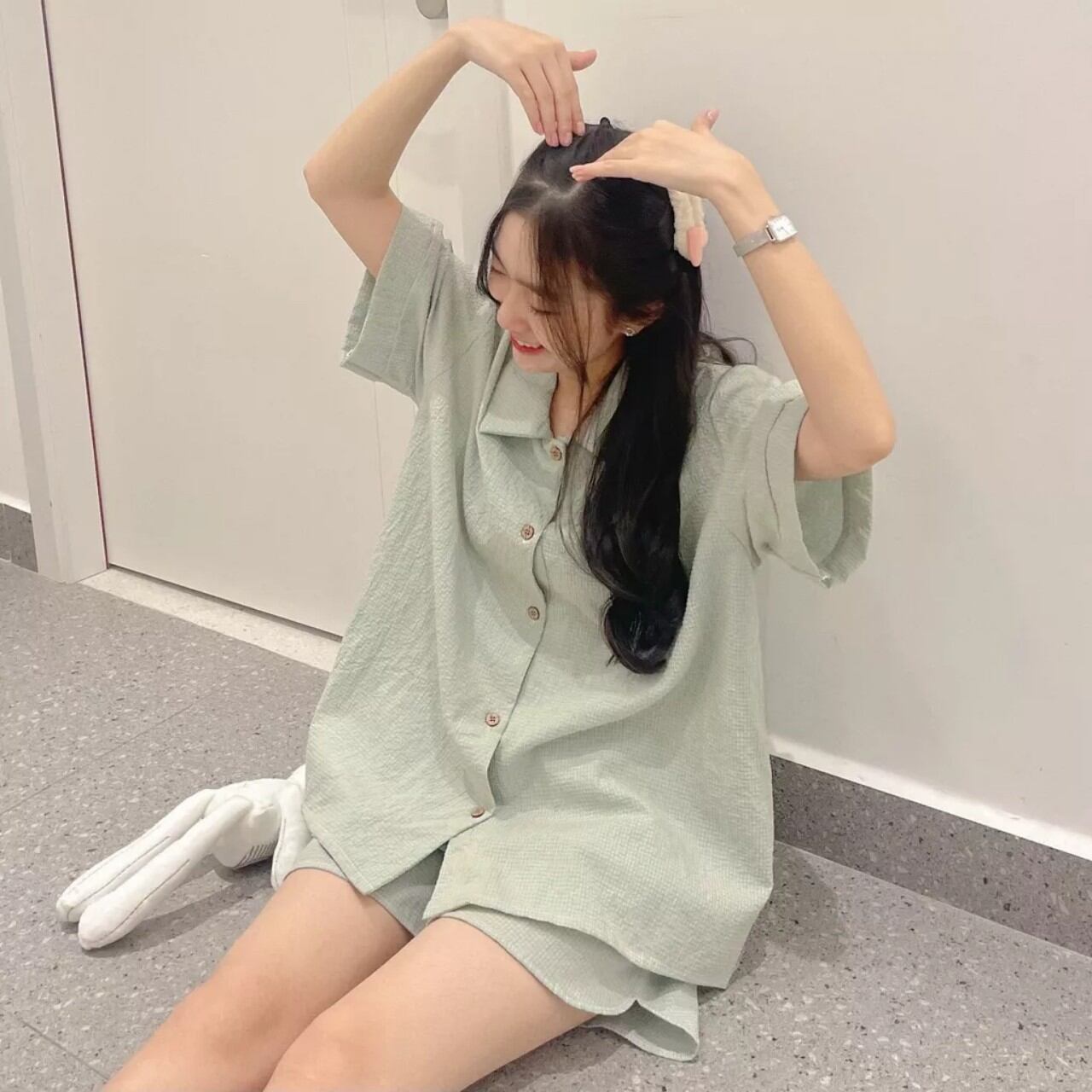 Sét bộ đùi Pyjama kẻ xốp .