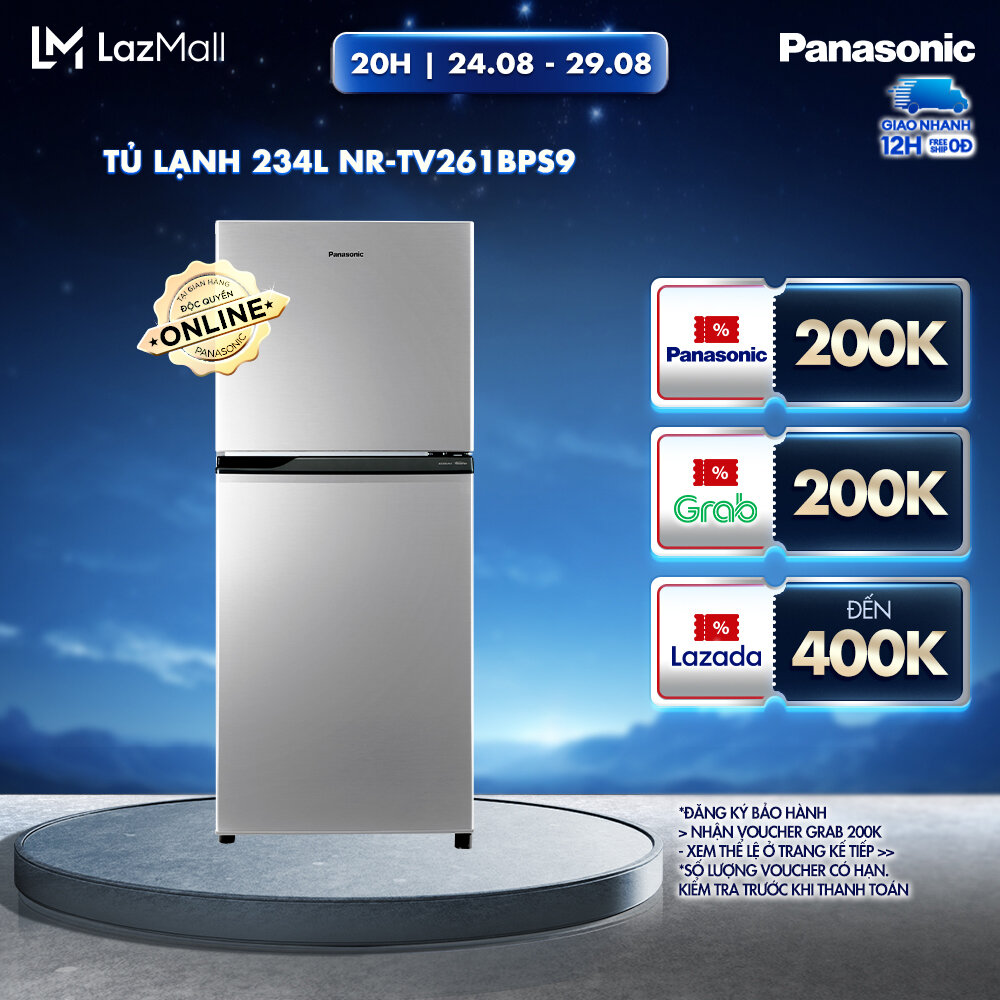 Tủ lạnh panasonic diệt khuẩn 234l nr-tv261bps9 - diệt khuẩn toàn ngăn mát 99,99% - siêu tiết kiệm - ngăn đá trên - hàng chính hãng - bảo hành 2 năm
