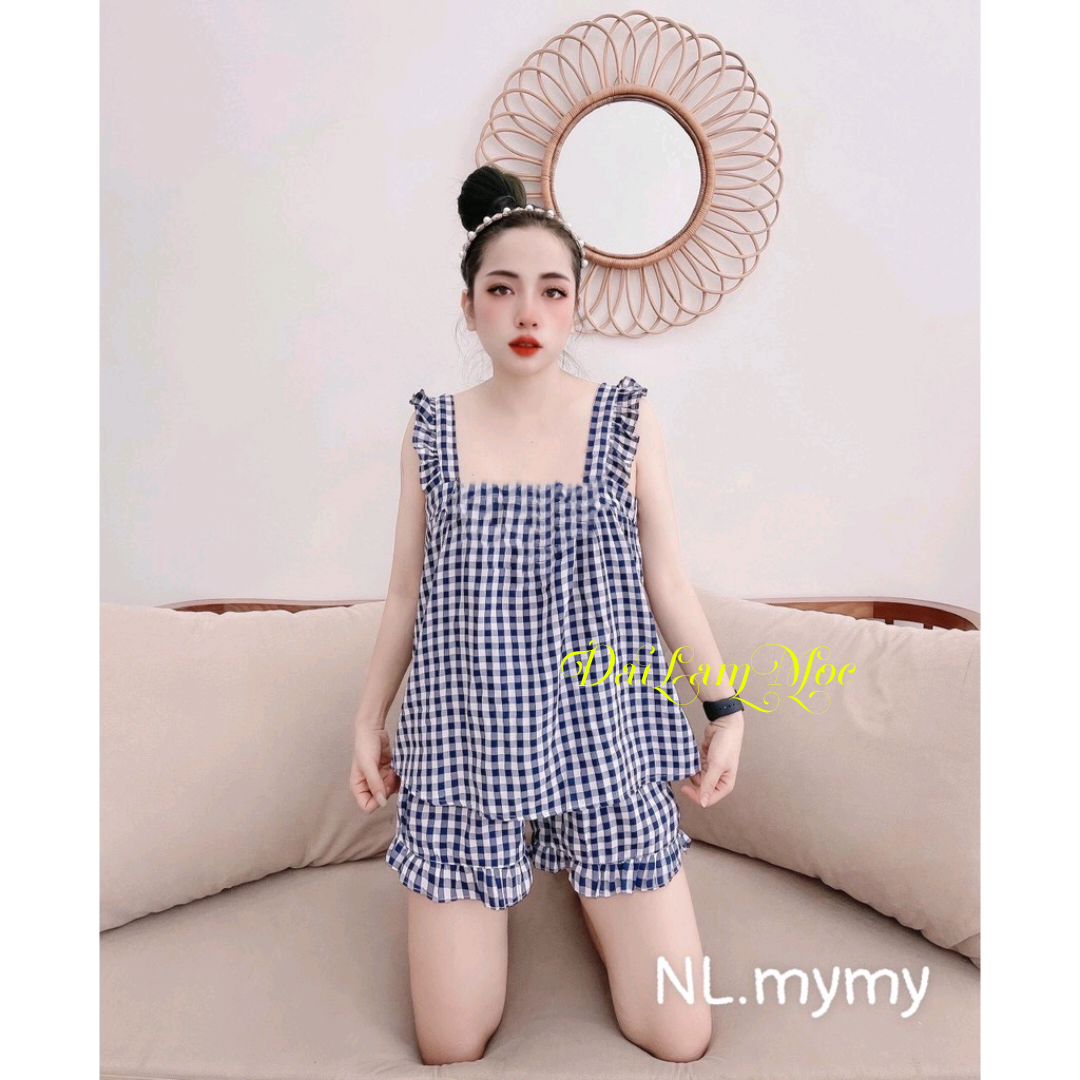[HCM]Đồ bộ đùi sọc caro cho nữ mặc nhà vải lụa xốp mềm mát - M05