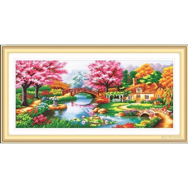 Tranh thêu chữ thập phong cảnh 53509/ 130x61cm/ chưa thêu