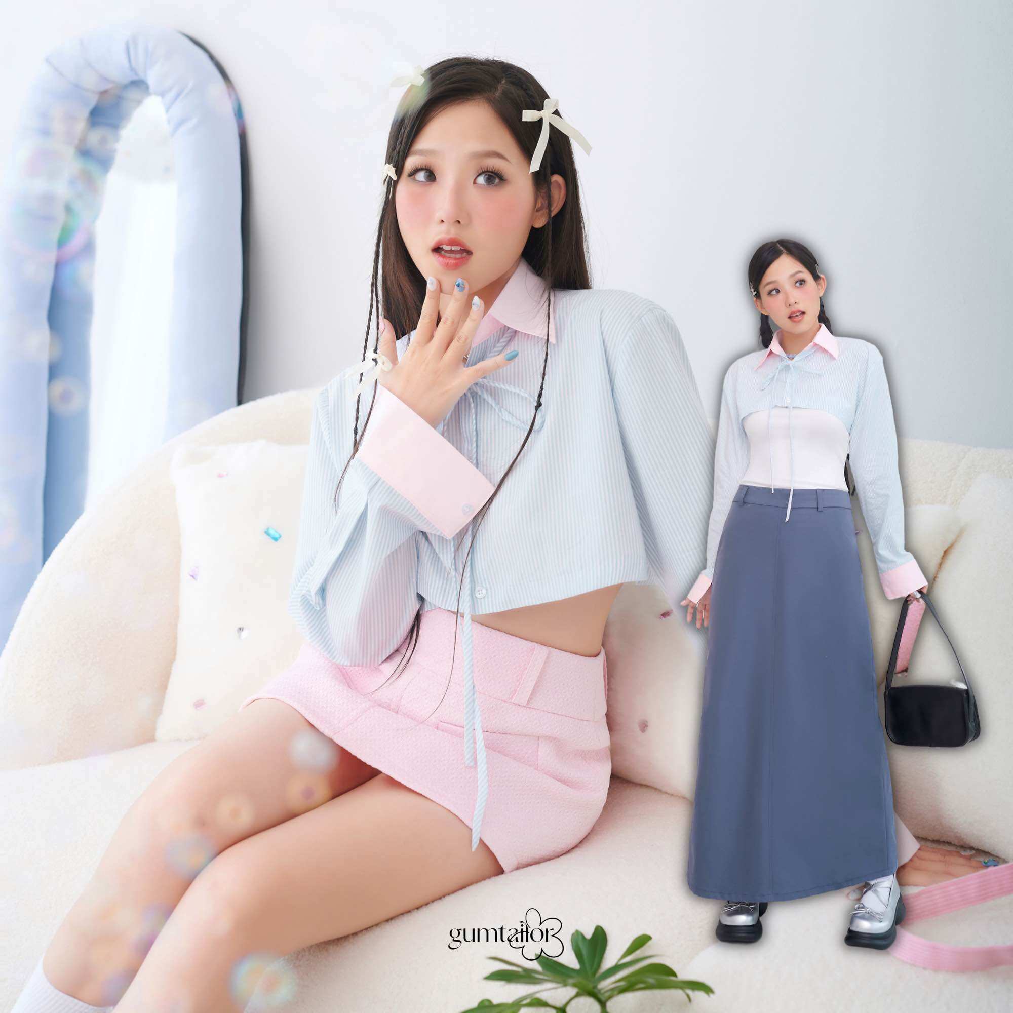 Áo sơmi croptop kiểu phối màu nơ cột xinh xắn “LUIN SHIRT” by Gum Tailor