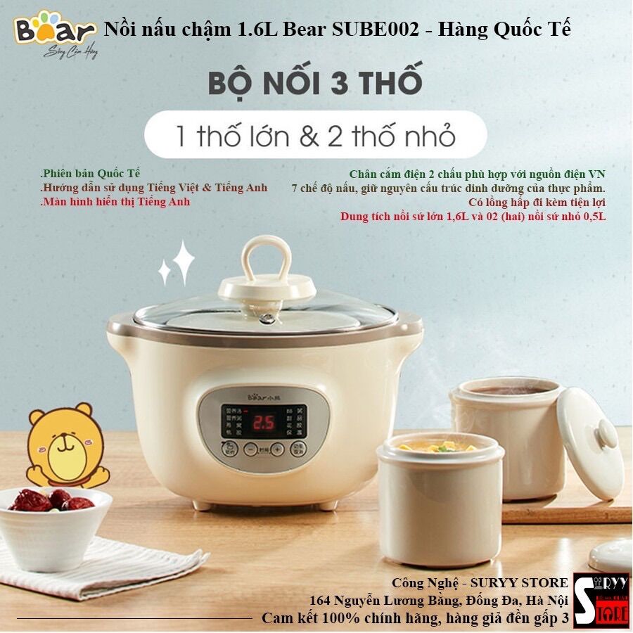 Nồi nấu cháo chậm Bear 1.6L quốc tế ( giá ưu đãi lấy tương tác)