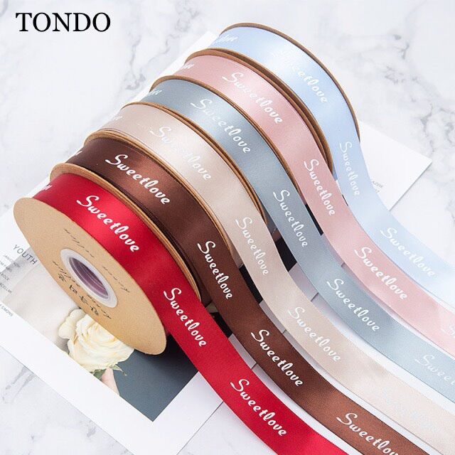 Dây ruy băng lụa satin chữ sweetlove bản 2,5cm-50m buộc quà, buộc hoa, làm nơ