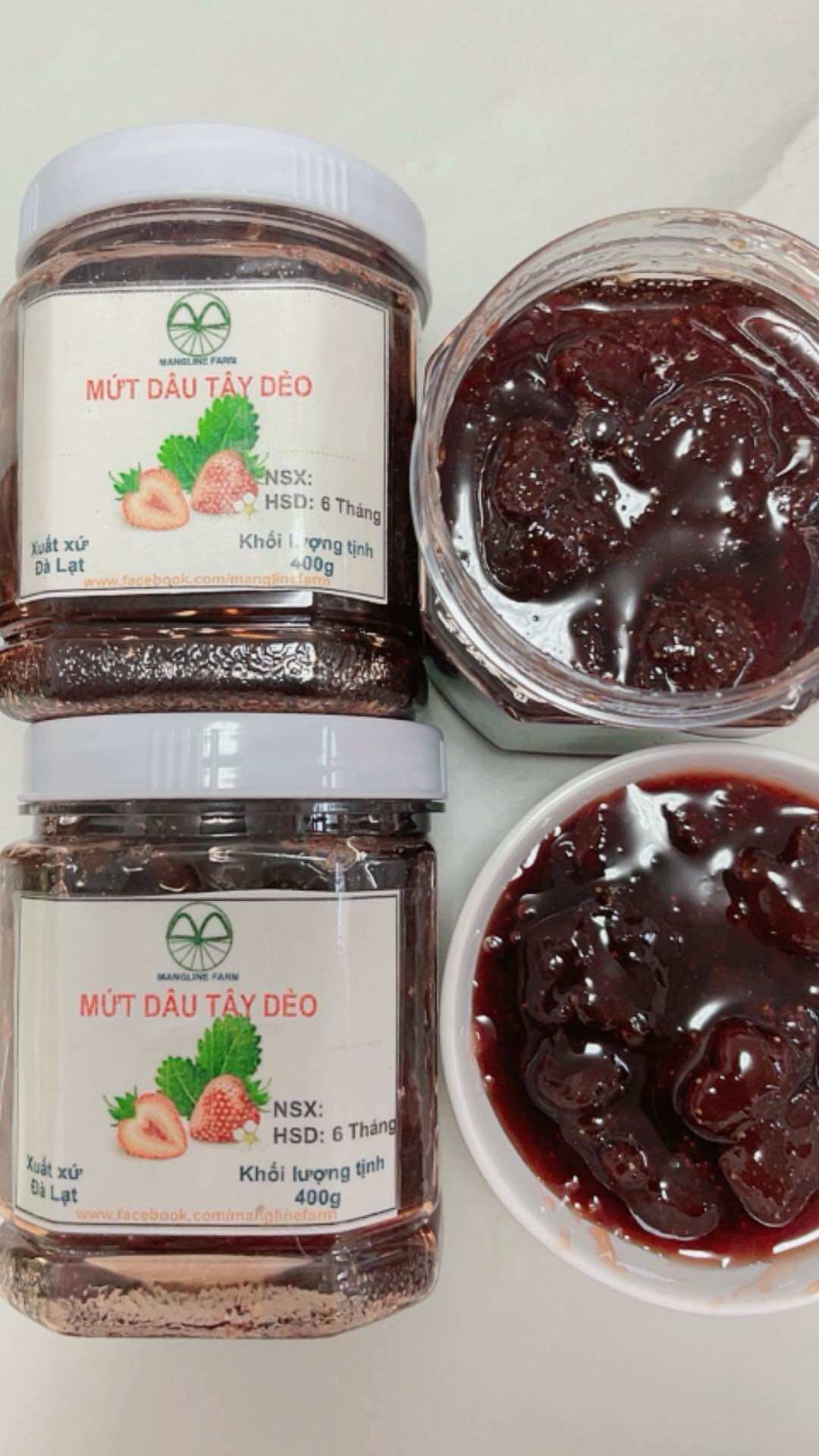 Combo 2 Hủ Mứt dâu tây dẻo Đà Lạt mỗi hủ 400g dâu tây nguyên trái pha nước dâu tây lắc siêu ngon hoặc ăn kèm bánh mì sanwich