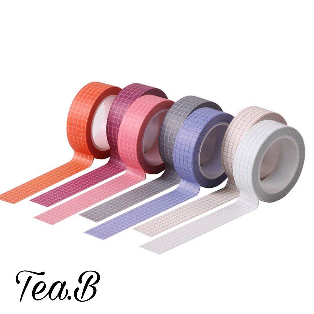 Tea.B/BD02_Cuộn băng keo trang trí washi tape caro cơ bản dài 15mm x 10m (xem thêm nhiều màu khác ở mô tả)
