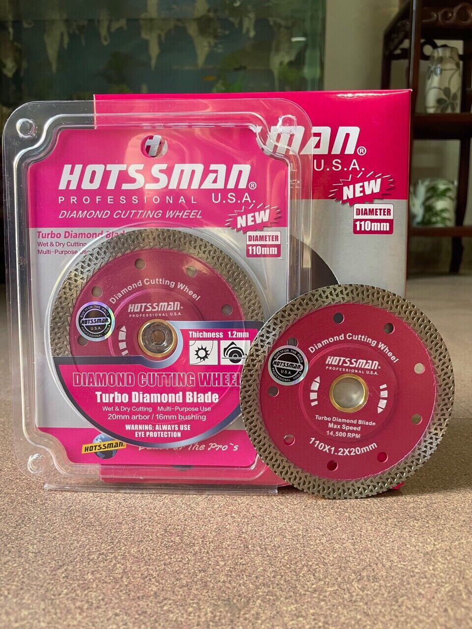 Lưỡi cắt gạch đa năng hotssman 1 tấc 105mm 110mm, lưỡi cắt đá hoa cương hotssman 110mm, lưỡi cắt bê tông hotssman 105mm 110mm đa năng, lưỡi cắt đa năng 110mm gắn máy mài cầm tay
