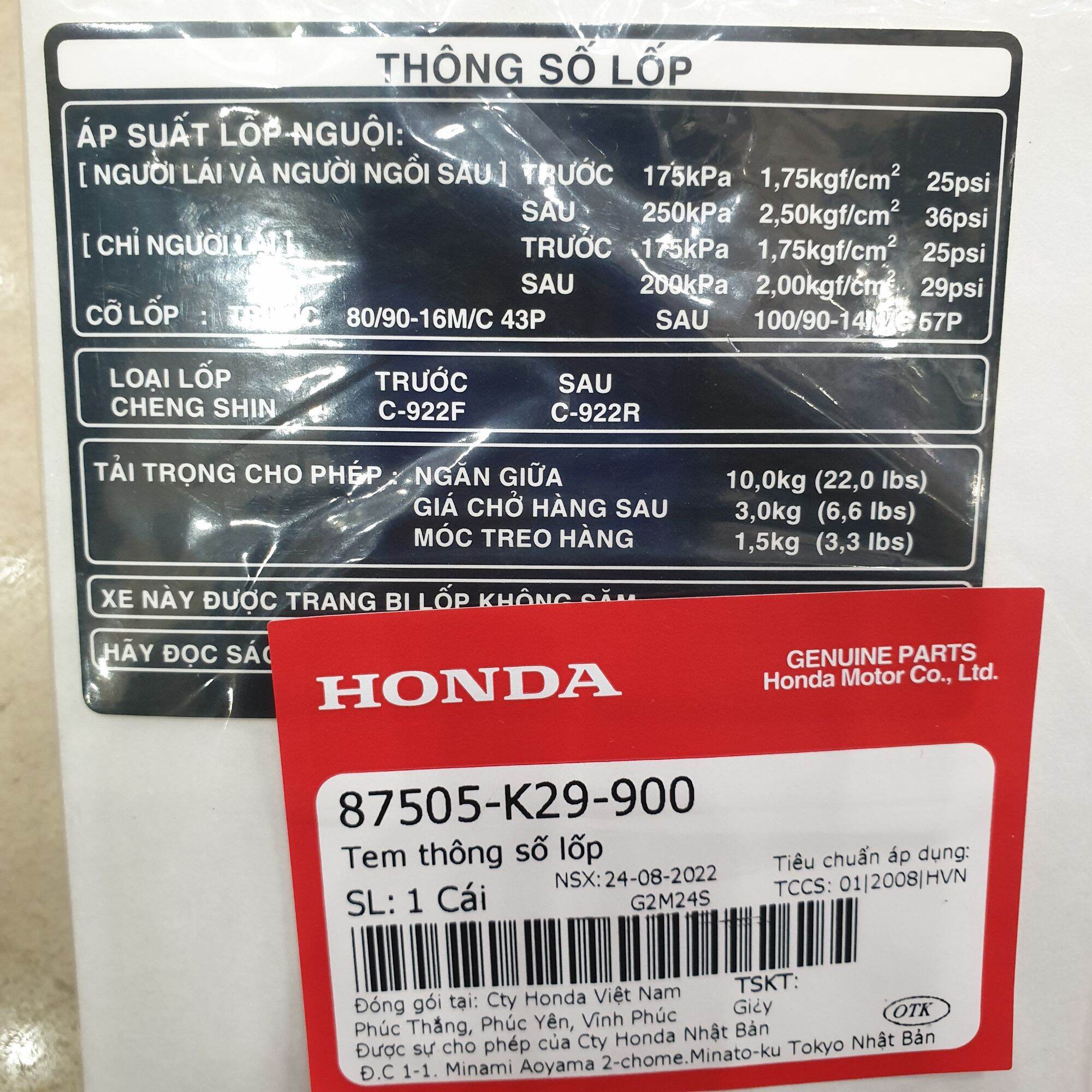 Tem thông số Sh mode 125