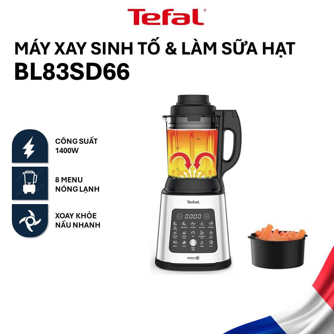 Máy làm sữa hạt và xay sinh tố tefal perfectmix cook bl83sd66 - 1.75l