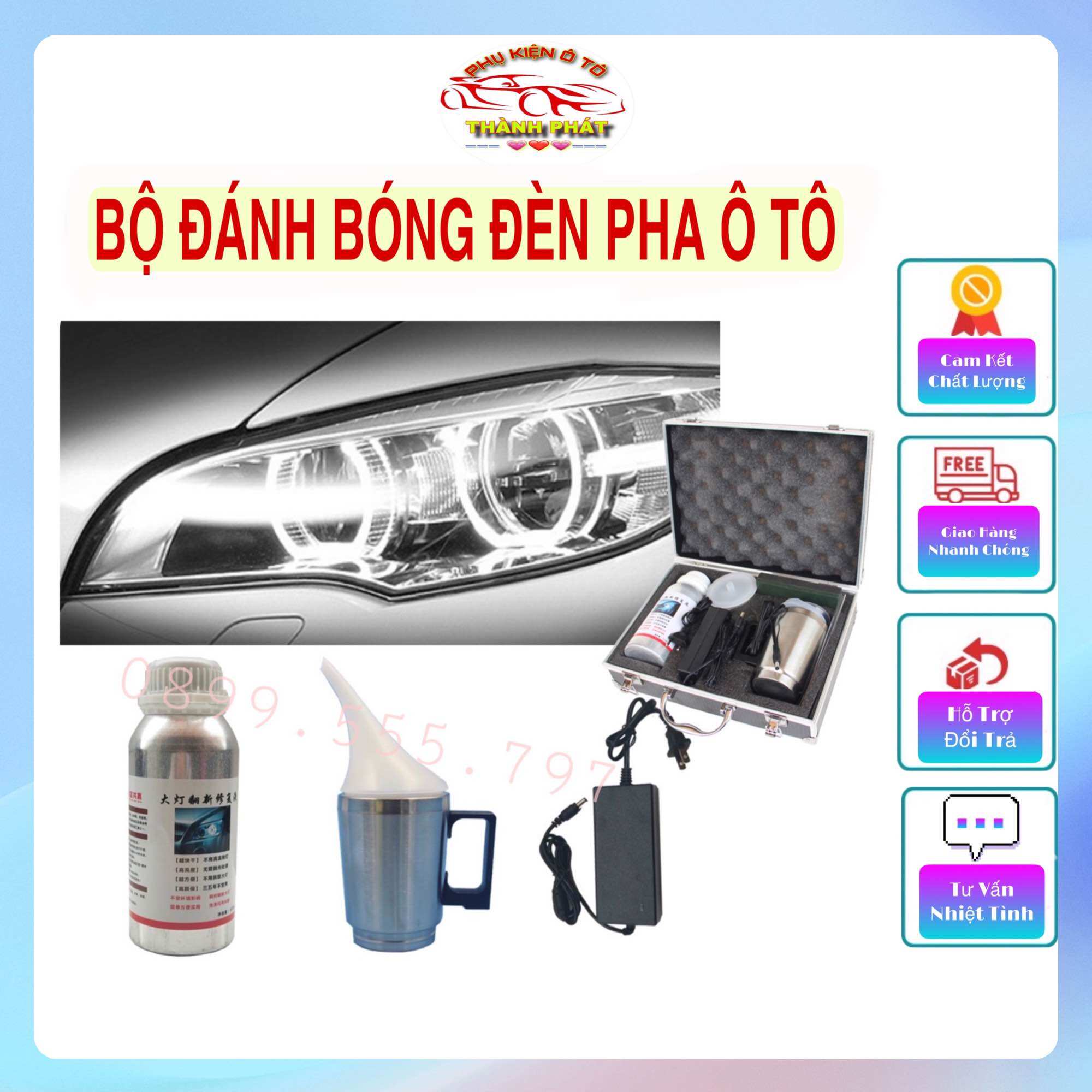 Dung dịch nano đánh bóng đèn pha HeadLamp Repair 800ml kèm bộ dụng cụ phục hồi làm sáng chóa đèn pha ô tô xe máy