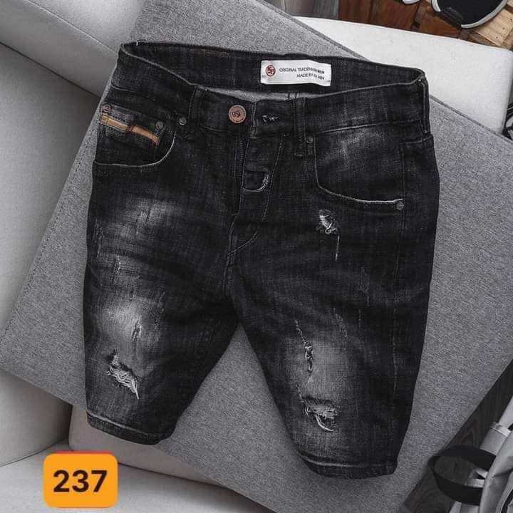 Quần short nam M237 chất liệu jean co dãn nhẹ màu đen rách