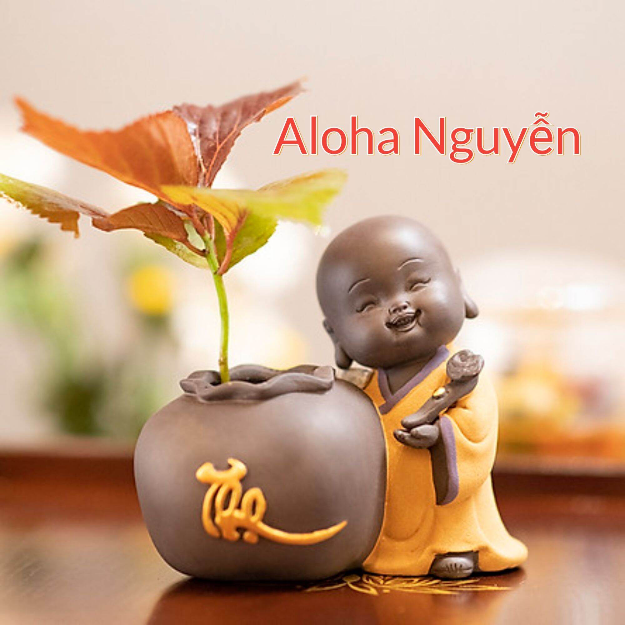 [HCM]Tượng chú tiểu THỌ cầm như ý trồng cây trang trí để bàn hàng bao bể.