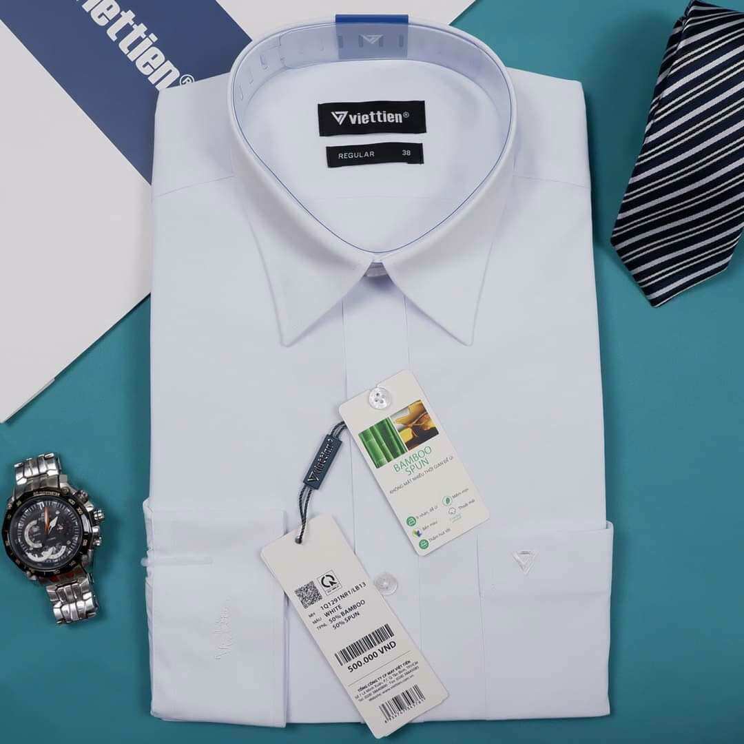 Áo trắng dài tay Viettien . Phom Regular giá treo 590k
