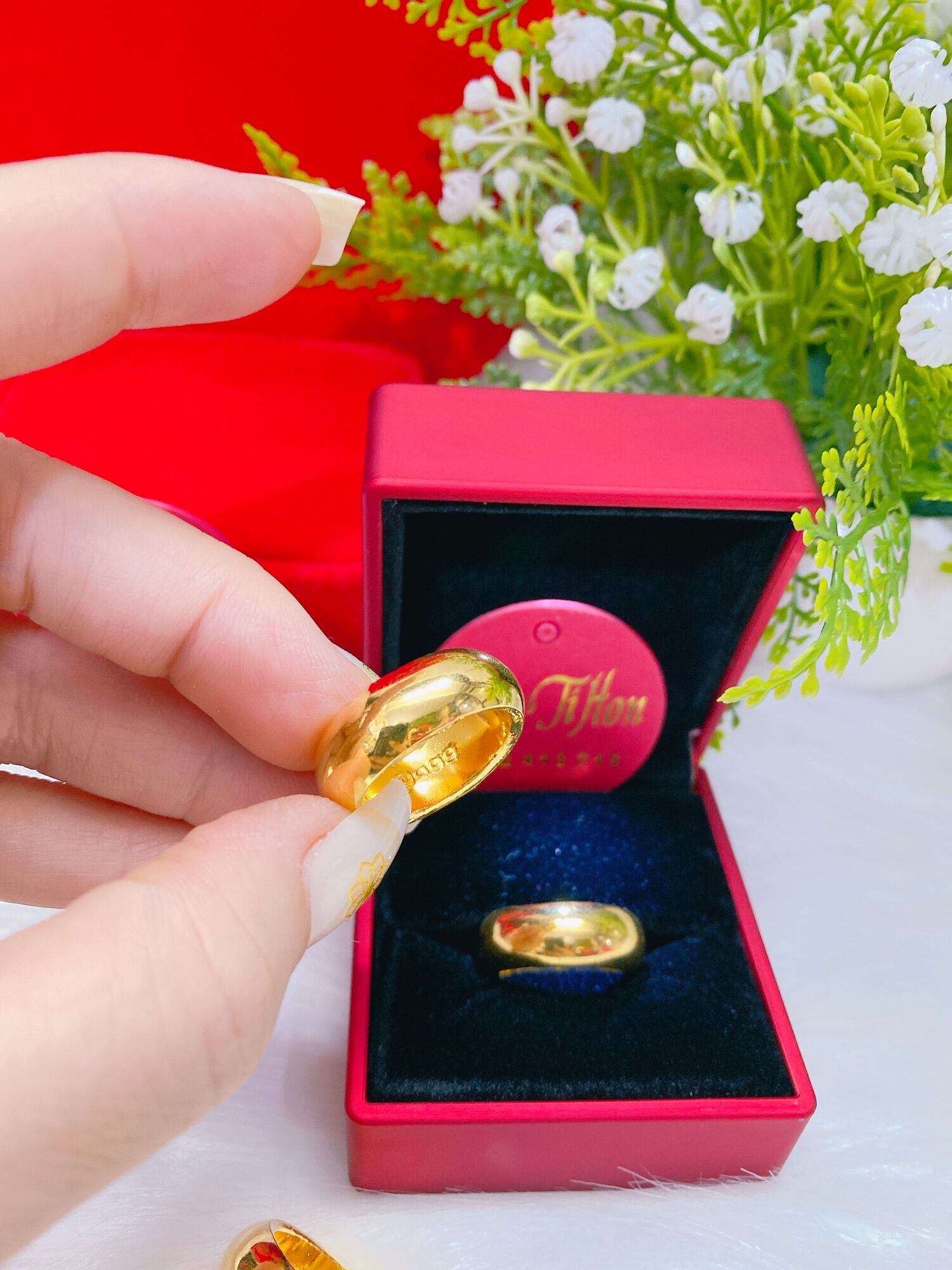 Nhẫn trơn 1 cây mạ vàng 24k in số 9999 xi cao cấp siêu bền màu. 