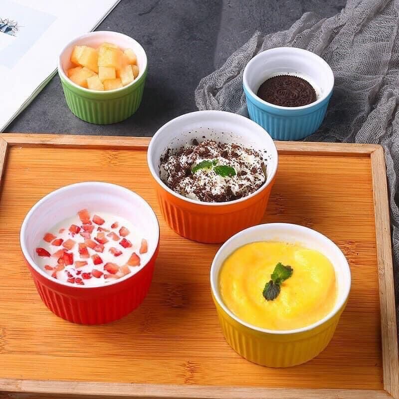 Bát sứ ramenkin làm bánh có nắp và không nắp nhiều màu sắc