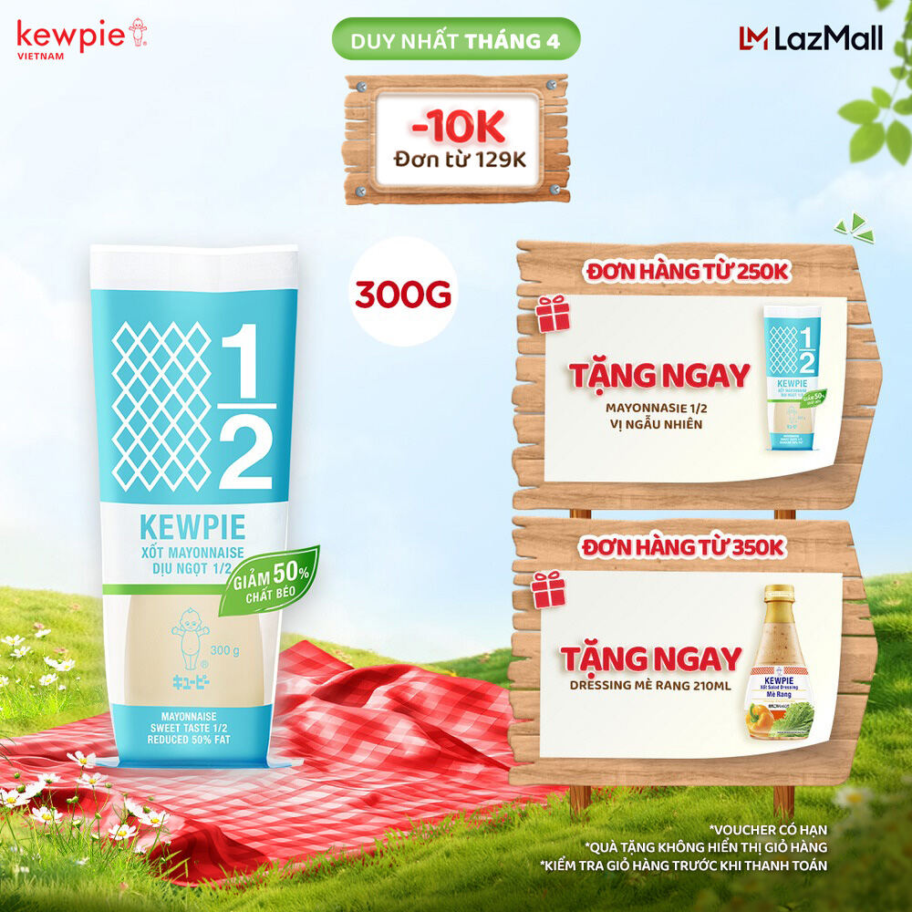 Xốt Mayonnaise Kewpie Dịu Ngọt 1/2 Giảm 50% Chất Béo 300g