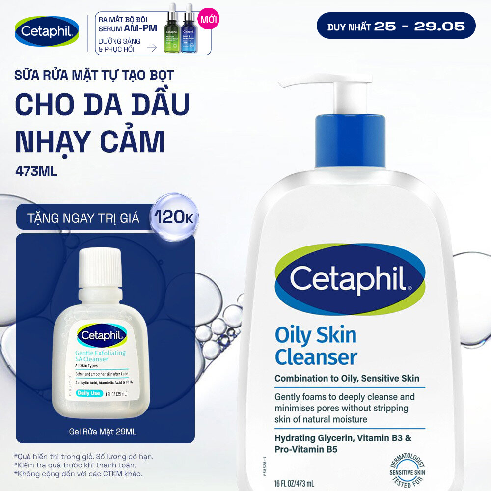 Sữa rửa mặt dịu lành cho da dầu nhạy cảm CETAPHIL OILY SKIN CLEANSER 473ML