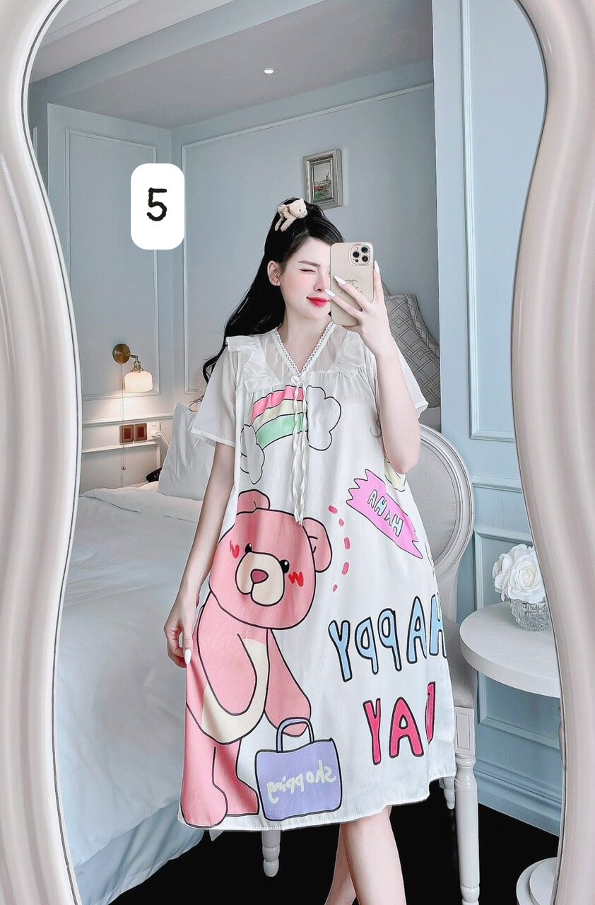 Đầm ngủ lụa xước phối voan tơ siêu siêu cuteFreesize 45-60kg 140k