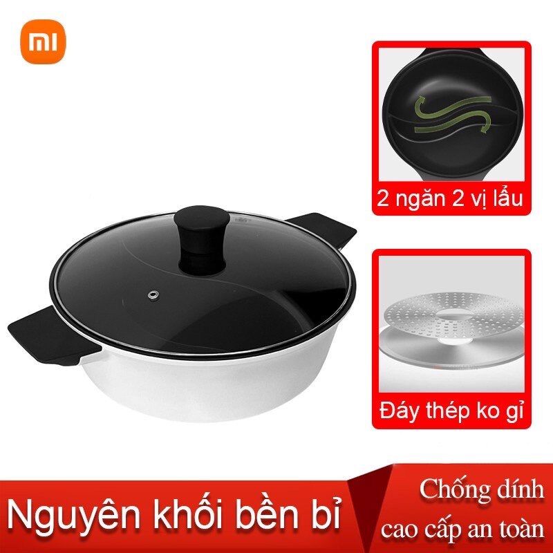 Nồi lẩu 2 ngăn Xiaomi/ Dung tích 4L, chống dính cao cấp,tay cầm cách nhiệt nguyên khối, đáy thép không gỉ- HÀNG CHÍNH HÃNG