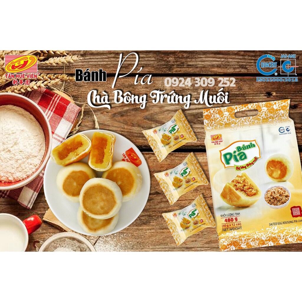 Lẻ 1 bánh dùng thử Bánh pía kim sa chà bông trứng muối TÂN HUÊ VIÊN - Bánh pía mini chà bông trứng muối