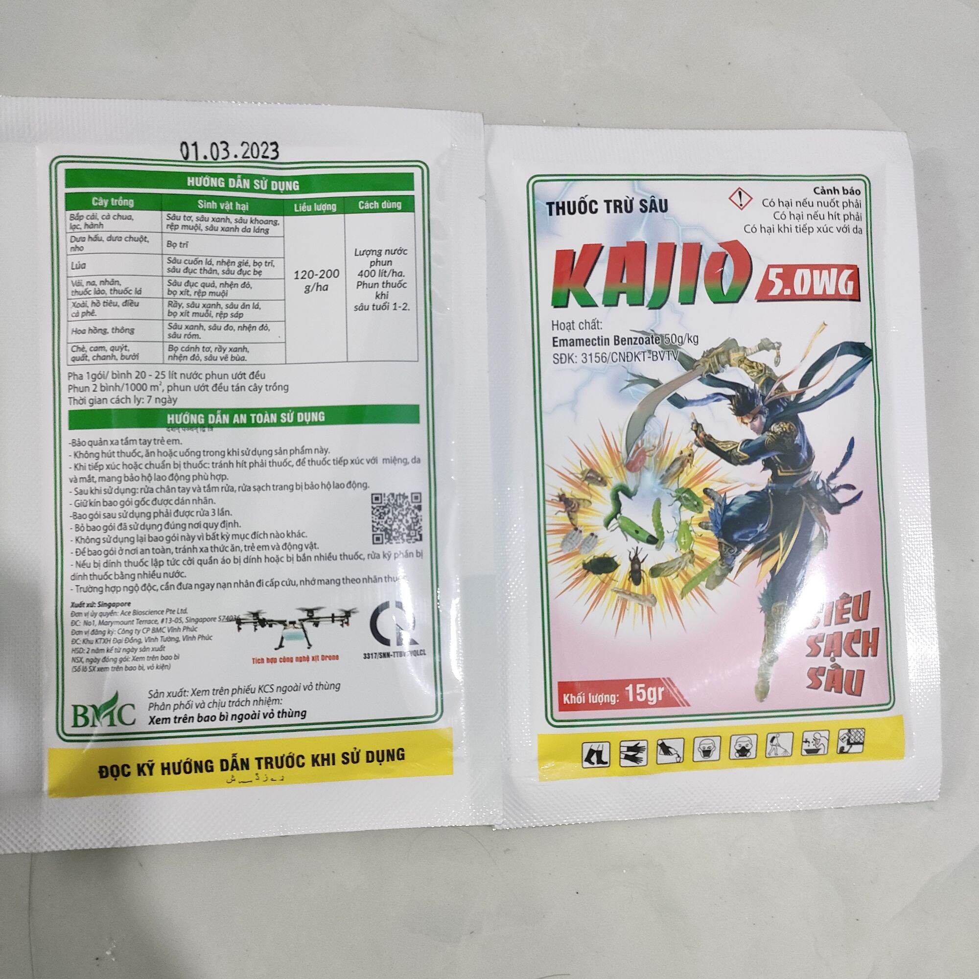 thuốc trừ sâu kajio5.0 WG hoạt chất Emamectin benzoate 50g/kg khối lượng 15gr