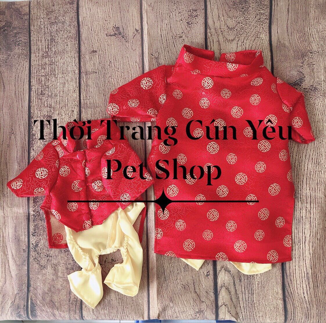 Áo mặc tết  màu đỏ may mắn cho thú cưng